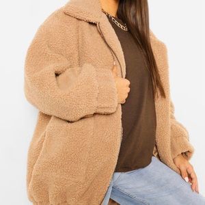Oversized Teddy Faux Fur Bomber Jacket